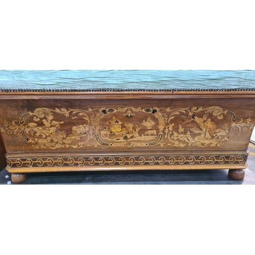 758 - Star lot : A striking antique Edwardian bed chest with beautiful highly ornate parquetry including s... 