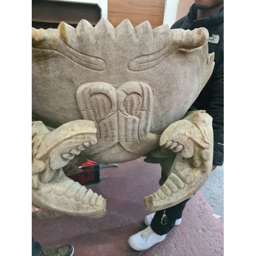 898 - Star lot : An Antique Solid teak very large handcarved crab seat carved from one large piece of wood... 