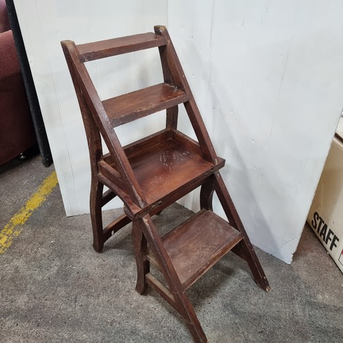 704 - A great example of an antique foldable library ladder chair, which folds out to reveal a four step l... 