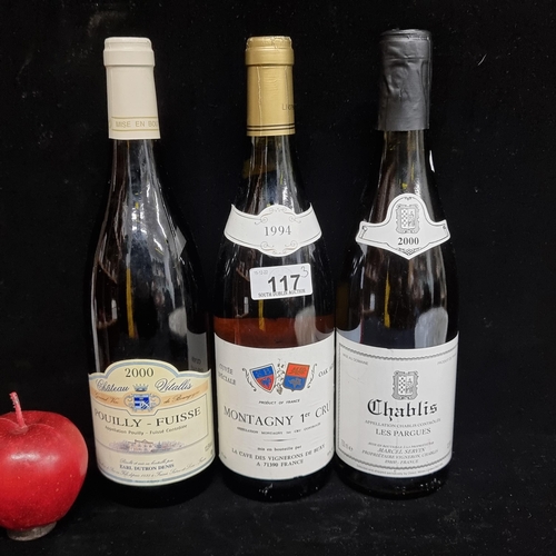 117 - Three sealed bottles of white wine. Including a bottle of 2000 Chateau Vitallis Pouilly-Fuisse, a bo... 