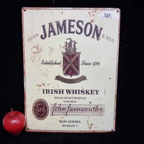 121 - A metal advertising sign for John Jameson & Sons. H40cm x W30cm