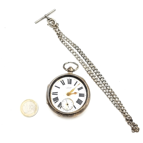 42 - A fine example of an antique Sterling silver  enamel dial Roman Numeral pocket watch, with subsidiar... 