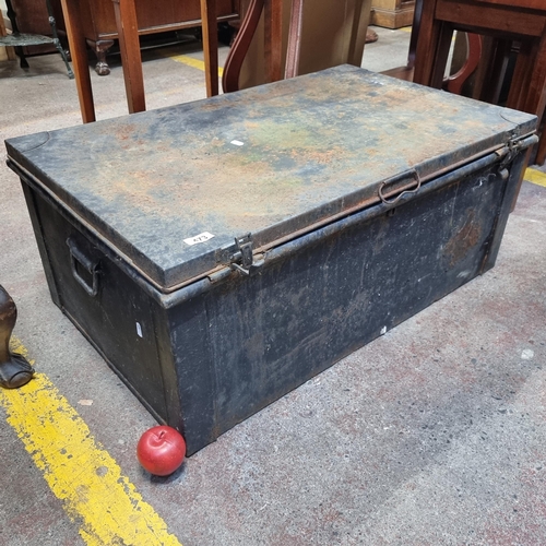 473 - A large, vintage metal military storage chest. With a second smaller example on interior. The latter... 