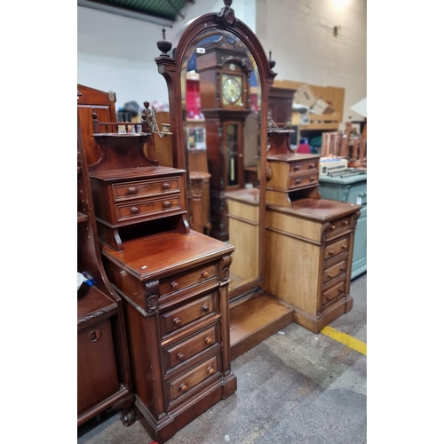 506 - Star Lot : A jaw dropping antique Victorian mahogany dressing unit with full sized beveled mirror to... 