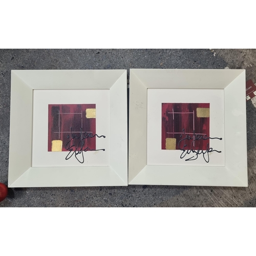 Two original paintings by Rachel McCann, rendered in red and gold.