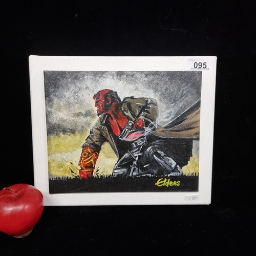 95 - A neat-sized oil-on-canvas painting depicting the Hellboy comic character by Mike Mignola for Dark H... 