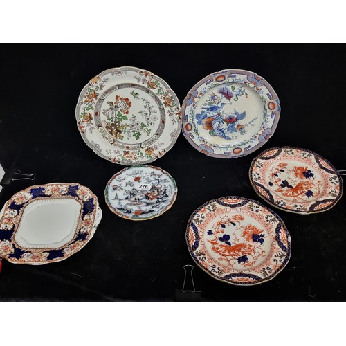 276 - A selection of six Victorian, china plates. Including a pair of Royal Crown Derby plates and two Sto... 