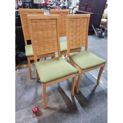 884 - Four nice dining chairs by Italian brand Calligaris with woven splat backs crafted from wooden panel... 