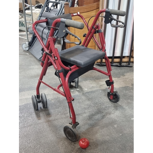 889 - A Uniscan mobility walker (Rollator) with an ultra light aluminium frame. With padded seat and backr... 