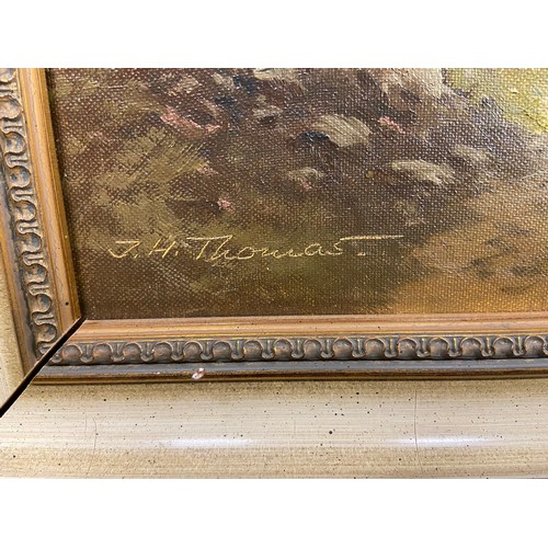 75 - A nice original oil on canvas painting signed J. H. Thomas, featuring a view of an Alpine ski lodge ... 