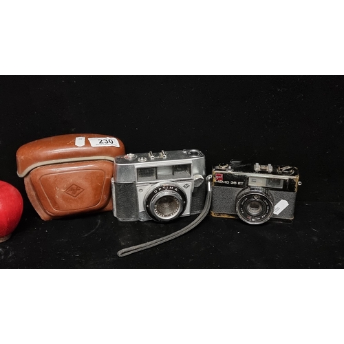 230 - Two vintage cameras, including a GAF Memo 35 ET camera with an AGFA film camera with branded leather... 