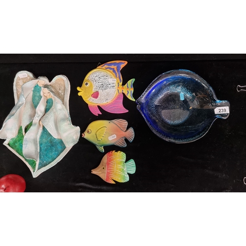 239 - A selection of four Fish themed objects. Including a very lovely blue, glass bowl. Supplied with a c... 