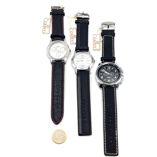 35 - A collection of three Quartz wristwatches, two of which are Chronograph examples, set with leather s... 