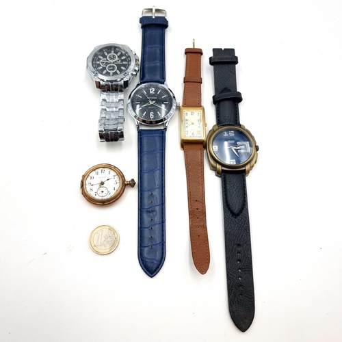 44 - A collection of four Quartz wristwatches, all in very good condition. Along with an Elgin fob watch ... 