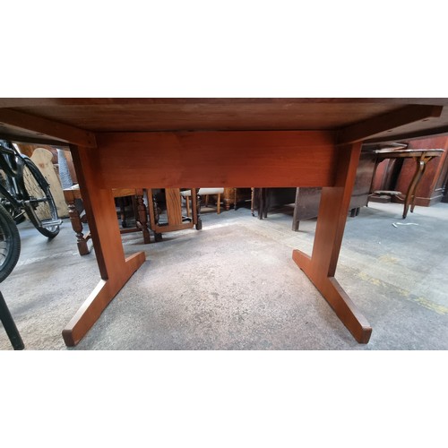 287 - Star Lot : A fabulous Mid Century Modern, dining suite of six carved teak wood tub chairs with a mat... 