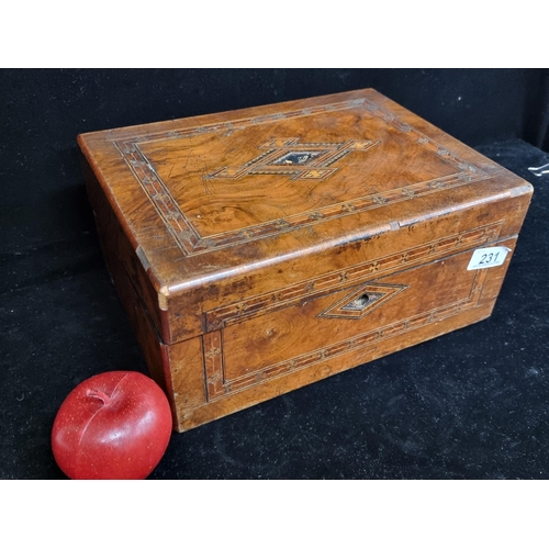 231 - A very beautiful antique writing box - crafted from walnut, with remarkably intricate geometric band... 