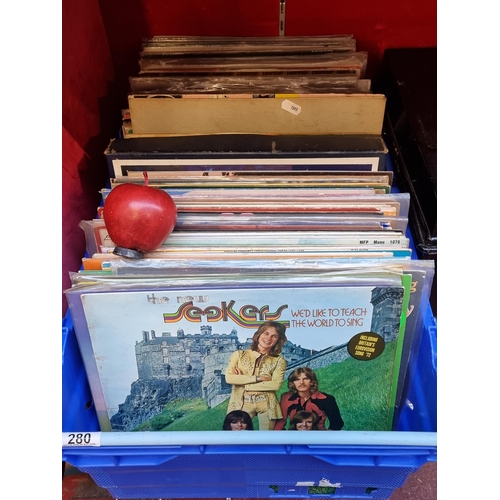 280 - A large selection of approximately 100 vinyl record LPs including examples from Tom Jones, Joe Dolan... 