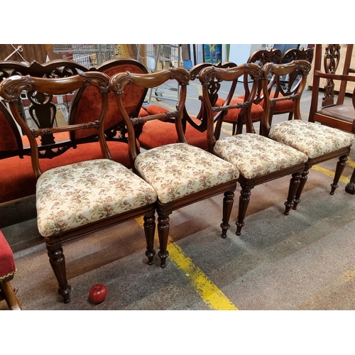 368 - Star Lot : A set of four Victorian, mahogany, splat-back dining chairs. Beautifully polished with ni... 