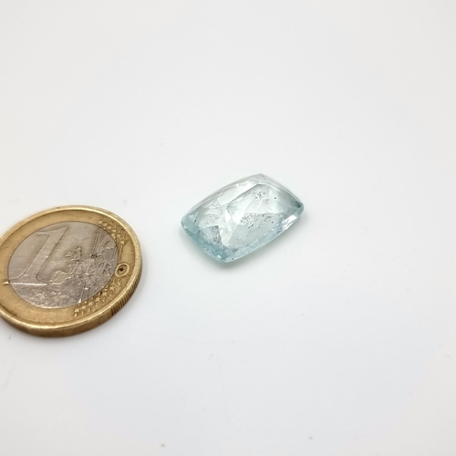 379 - A beautiful cushion cut, natural aquamarine gemstone. Weight of 12.26 carats. Cold to the touch and ... 