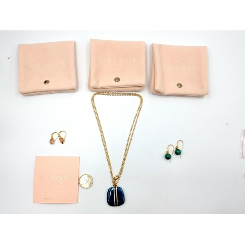 442 - A collection of three new Lola Rose London items including a polished Lapis stone necklace, a pair o... 