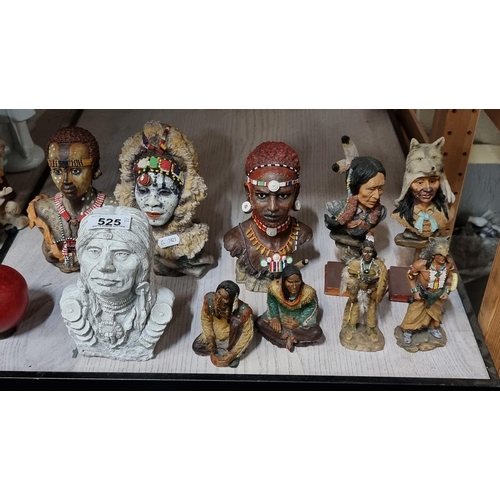 525 - Ten Native American and African ceramic busts and figures featuring great detail. In very good condi... 