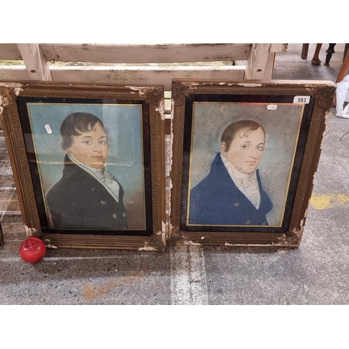 583 - Star Lot : Two early 19th century water colours each depicting a dapper Regency gentleman. Both piec... 