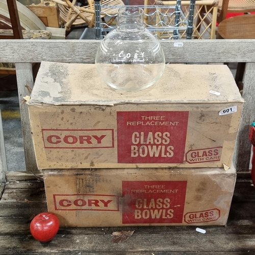 601 - A set of six Cory CBL glass coffee decanter bowls. Vintage stock in original packaging.