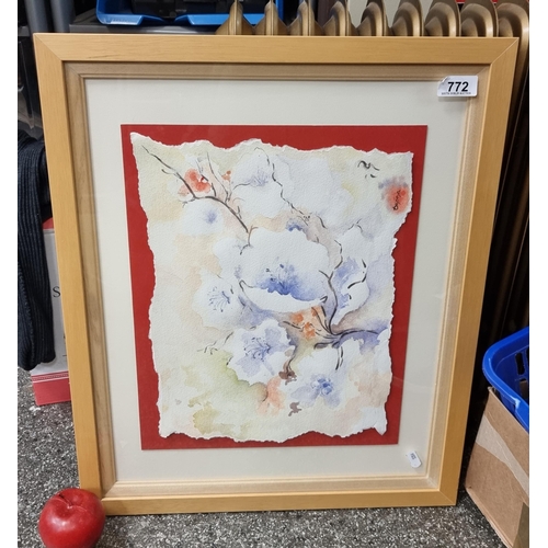 772 - A lovely original watercolour on handmade paper artwork  featuring a tonal study of wild flowers. Si... 