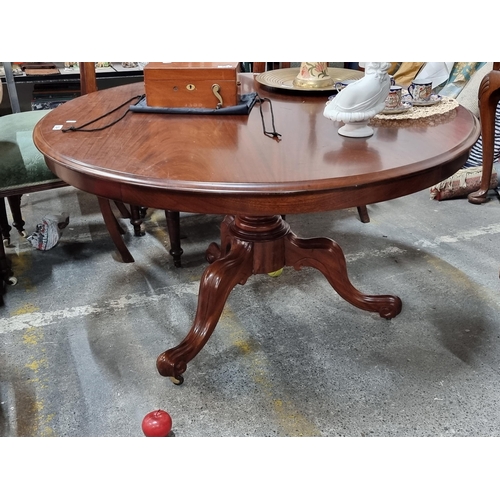 554 - star lot : A very elegant Victorian style round breakfast table with a column base set on three carv... 