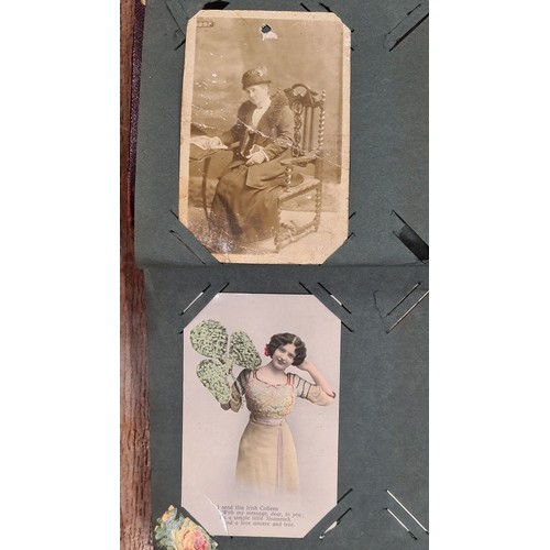 139 - A beautiful, early picture postcard album dated to 1915. Including approximately seventy Edwardian p... 