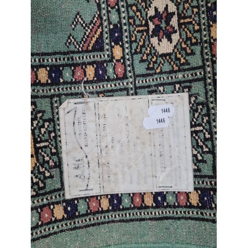 638 - Star lot : A genuine, hand knotted hall runner rug. Beautifully designed in shades of mint green wit... 