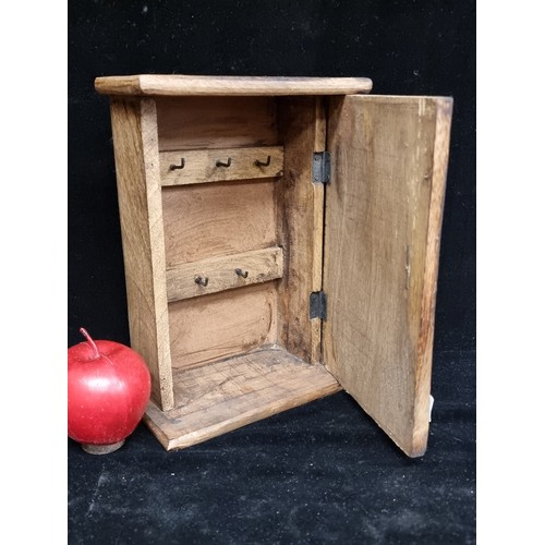 89 - A  wooden key rack. A self-enclosed cupboard rack with five interior hooks. Perfect for wall mountin... 