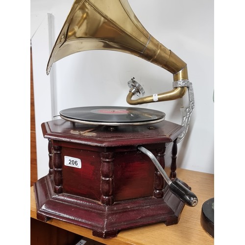 206 - A vintage Gramophone Soundmaster. Complete with a stunning brass horn and octagonal base.