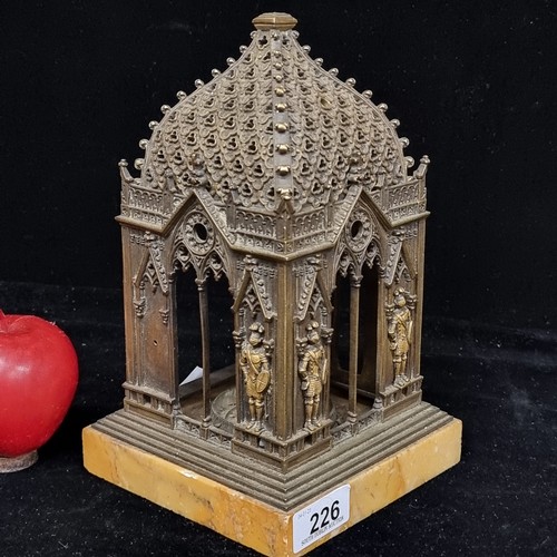 226 - A very unusual, antique very heavy candle holder in the form of a Gothic Baptistry. A very ornate pi... 