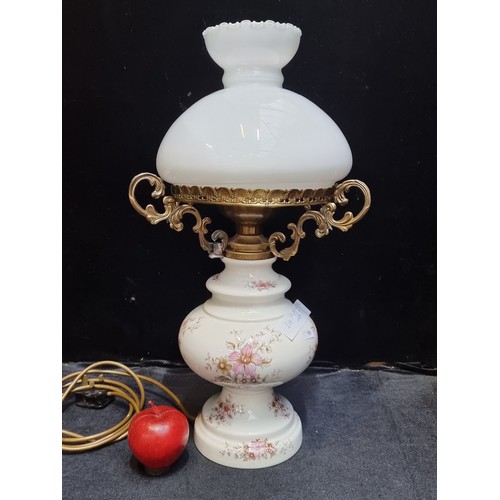 227 - A vintage table lamp with a very lovely fine china base. Beautifully decorated with a delicate flora... 