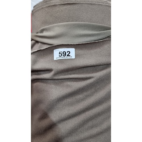 592 - A large bolt of fawn brown fabric with very slight elastic give. Lots of value here.