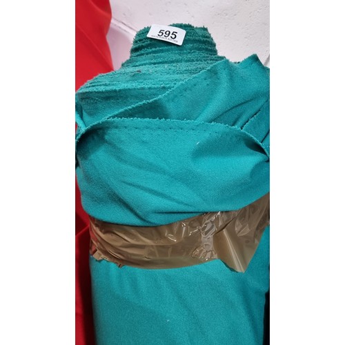 595 - A large bolt of sea-green fabric with slight elastic give. Lots of value here.