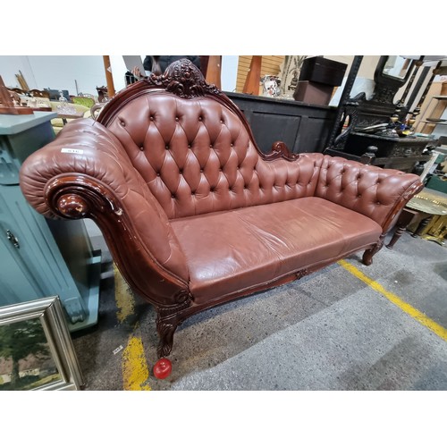 804 - Star lot : A very luxurious Chesterfield-style day bed, with an elegantly carved frame and deep, but... 