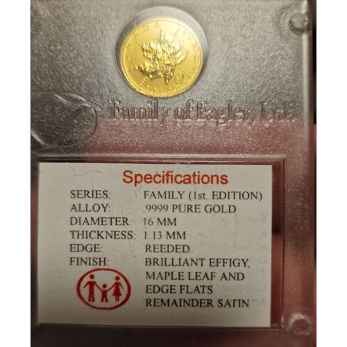 502 - Star Lot :  A Fabulous .9999 Solid pure Gold Canadian Maple leaf coin, In carded uncirculated condit... 