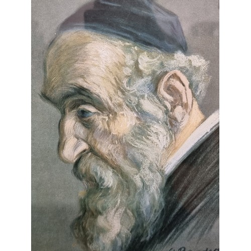 63 - An antique print of a portrait of a rabbi by St Bendey, housed in a lovely vintage black lacquered f... 