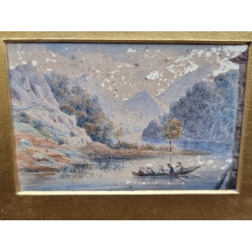 287 - A pair of antique watercolour on paper paintings of mountainous lakeside scenes. Beautifully charact... 