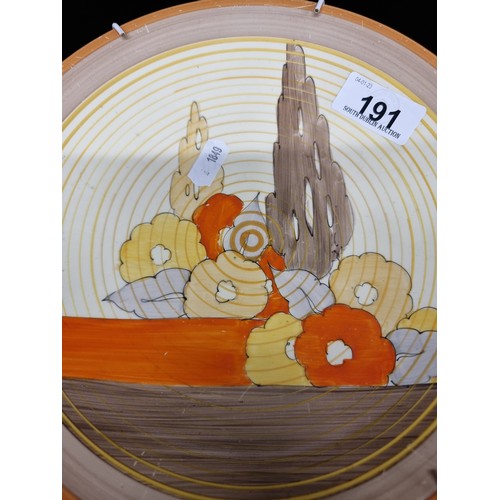 191 - An original Art Deco plate in Capri pattern by Clarice Cliff. A gorgeous hand painted piece depictin... 