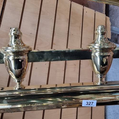 327 - Star Lot : A stunning Victorian  brass fire fender with impressive urn detail to front and curviline... 