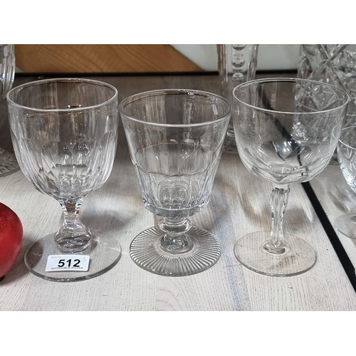 512 - Four large Georgian stemmed wine glasses of varied sizes and shapes. All in very good condition. All... 