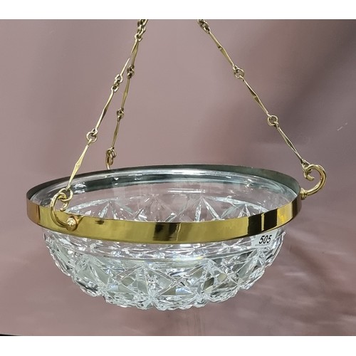 505 - A beautiful  vintage and heavy cut glass pendant ceiling light in the form of a dome, with a polishe... 