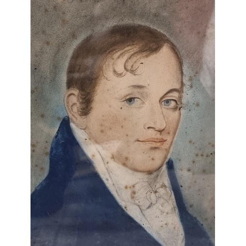 583 - Star Lot : Two early 19th century water colours each depicting a dapper Regency gentleman. Both piec... 