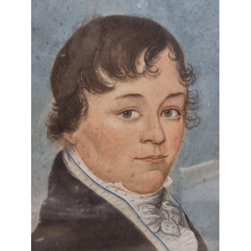 583 - Star Lot : Two early 19th century water colours each depicting a dapper Regency gentleman. Both piec... 