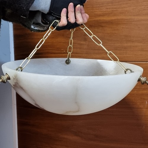 647 - A stunning, Art Deco, very large pendulum saucer chandelier. Carved from alabaster with original bra... 