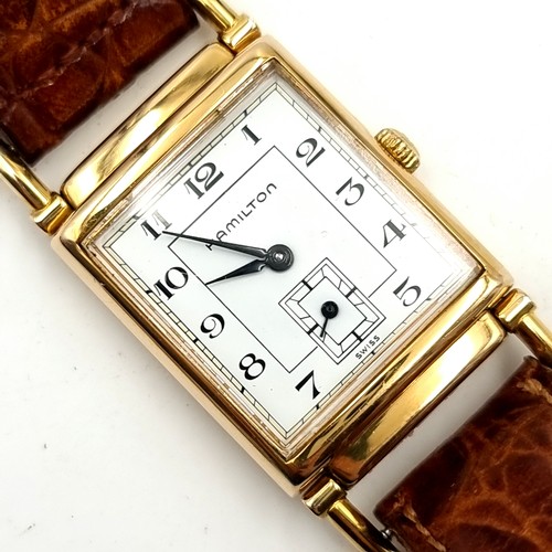 716 - A Lovely tank style Hamilton wristwatch with 18k gold plated body with enamelled dial together with ... 