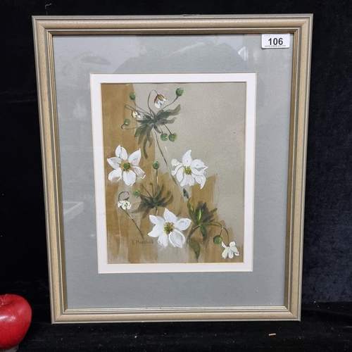 106 - An original watercolour and gouache on paper painting by K. Marshall. Features a delicate floral stu... 